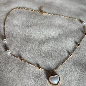 Gold Heart Pendant Necklace with Pearls
